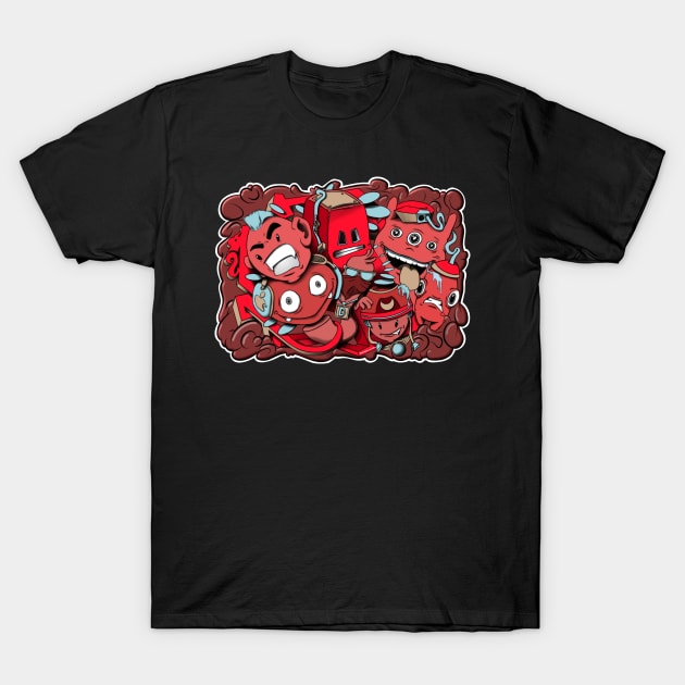 Red and Blue graffiti cartoon characters T-Shirt by Donperion